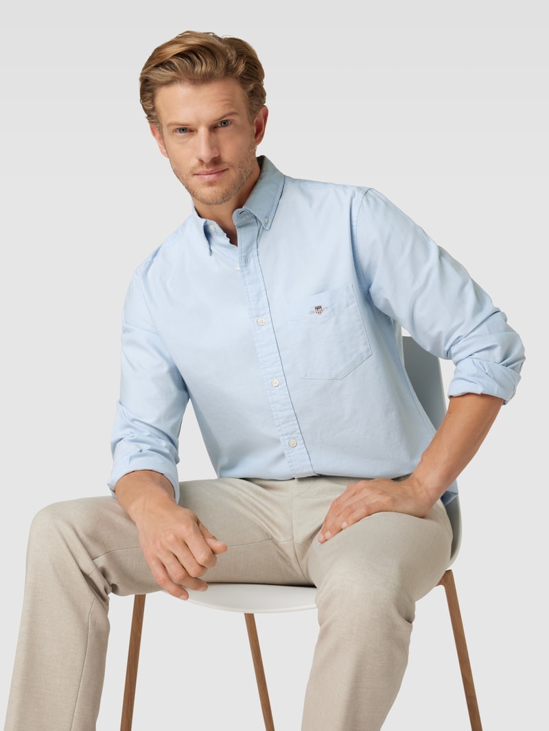 Regular Fit Freizeithemd mit Brusttasche Modell 'OXFORD' in hellblau