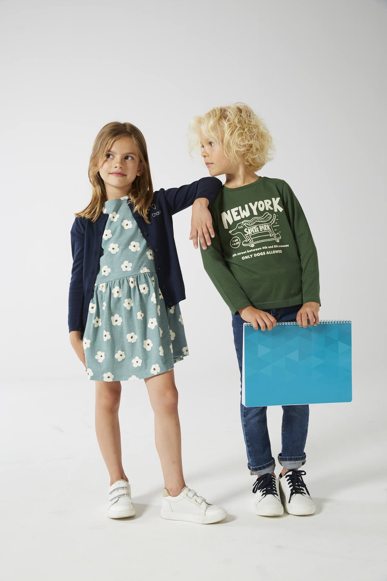 Robe Basics imprimée fille manches courtes bleu clair imprimé cerises