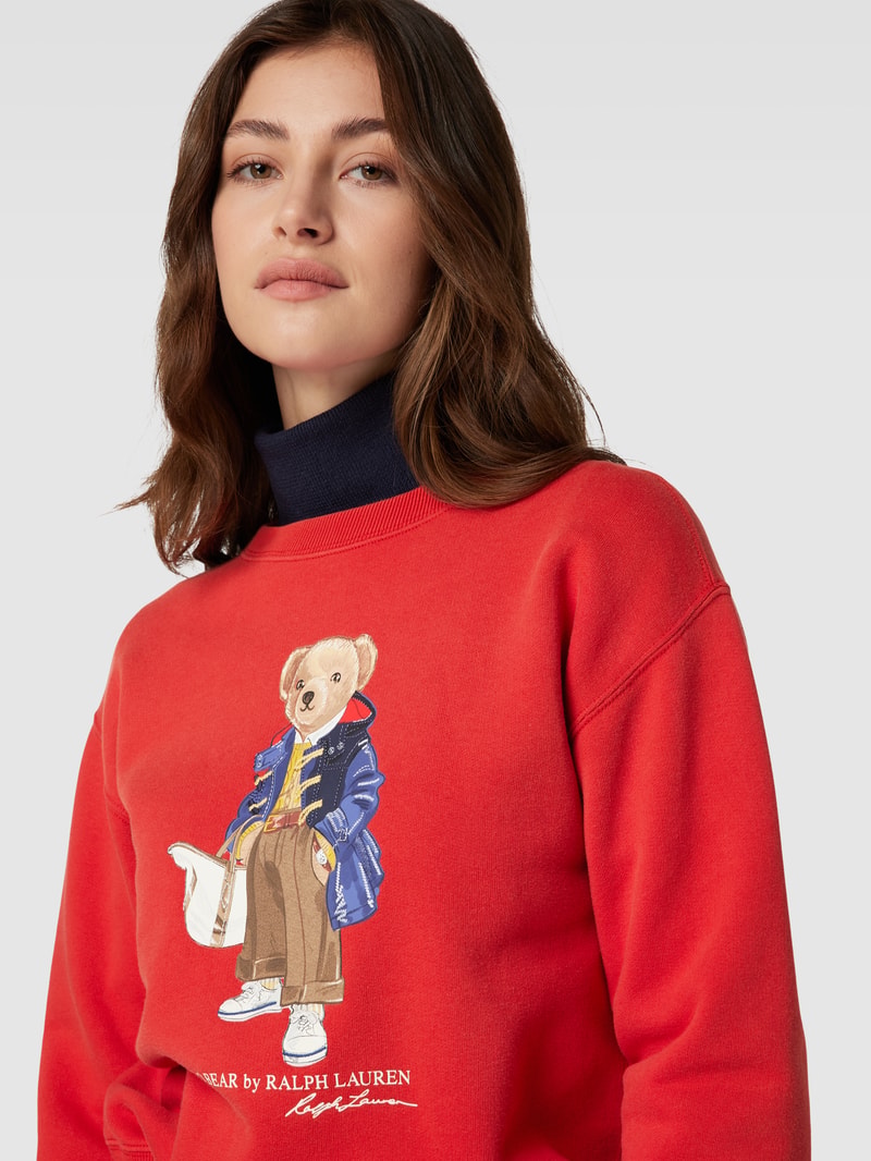 Sweatshirt mit Label-Print Modell 'BEAR' in hellrot