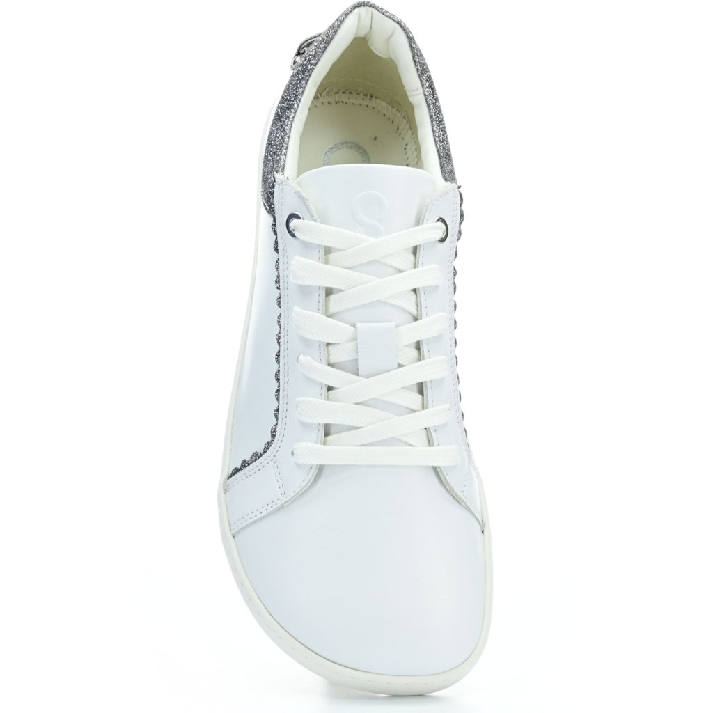 Shapen Feelin Chic White Glitter Leather Barfuß-Halbschuhe