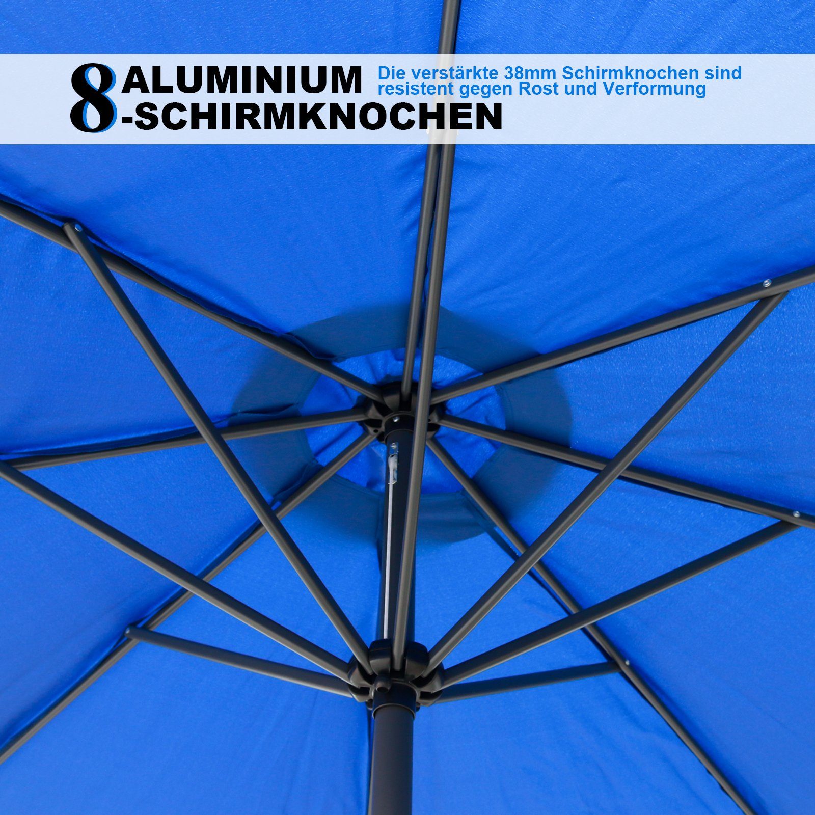 KAHOO Sonnenschirm Strandschirm, Gartenschirm mit Kurbel, ohne Schirmständer