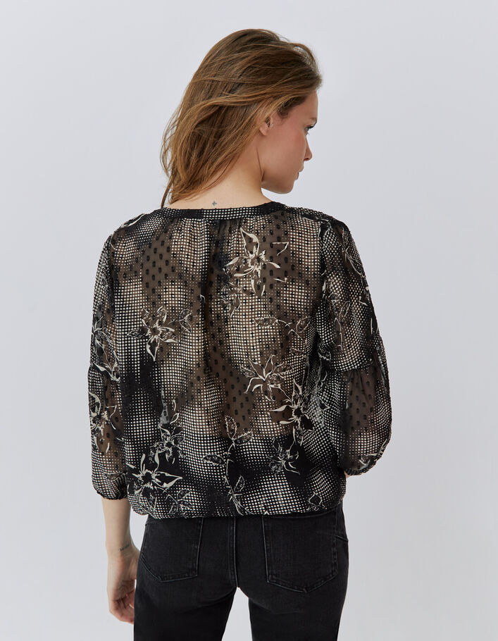 Blouse noire imprimé dandy flower écru Femme