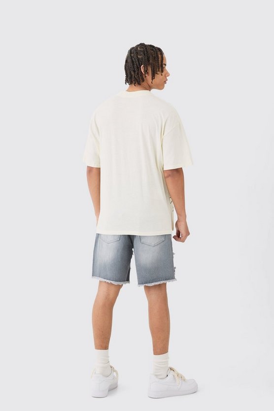 Lockere zerrissene Jeansshorts in Grau