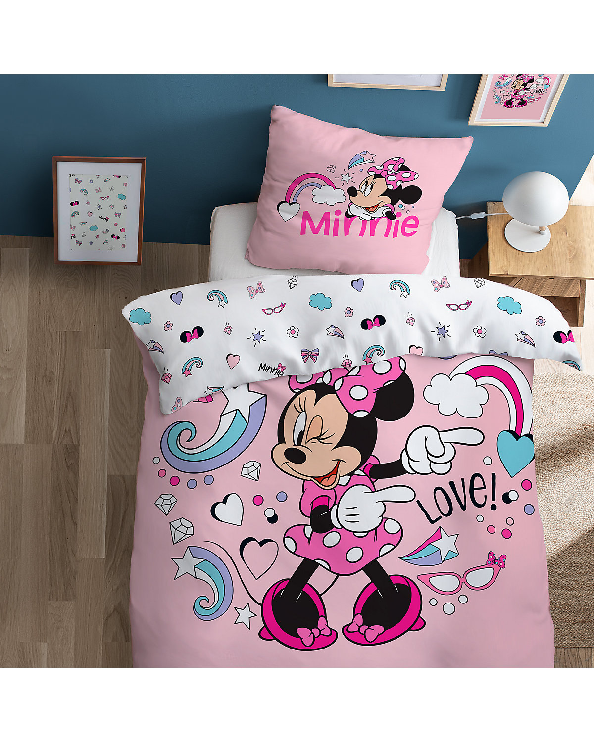 Wende-Kinderbettwäsche   Home Minnie Wink, Renforcé, 135 x 200 + 80 x 80 cm
