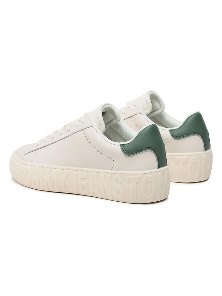 Tommy Hilfiger Shoes Leder-Sneakers in Creme/ Grün günstig kaufen