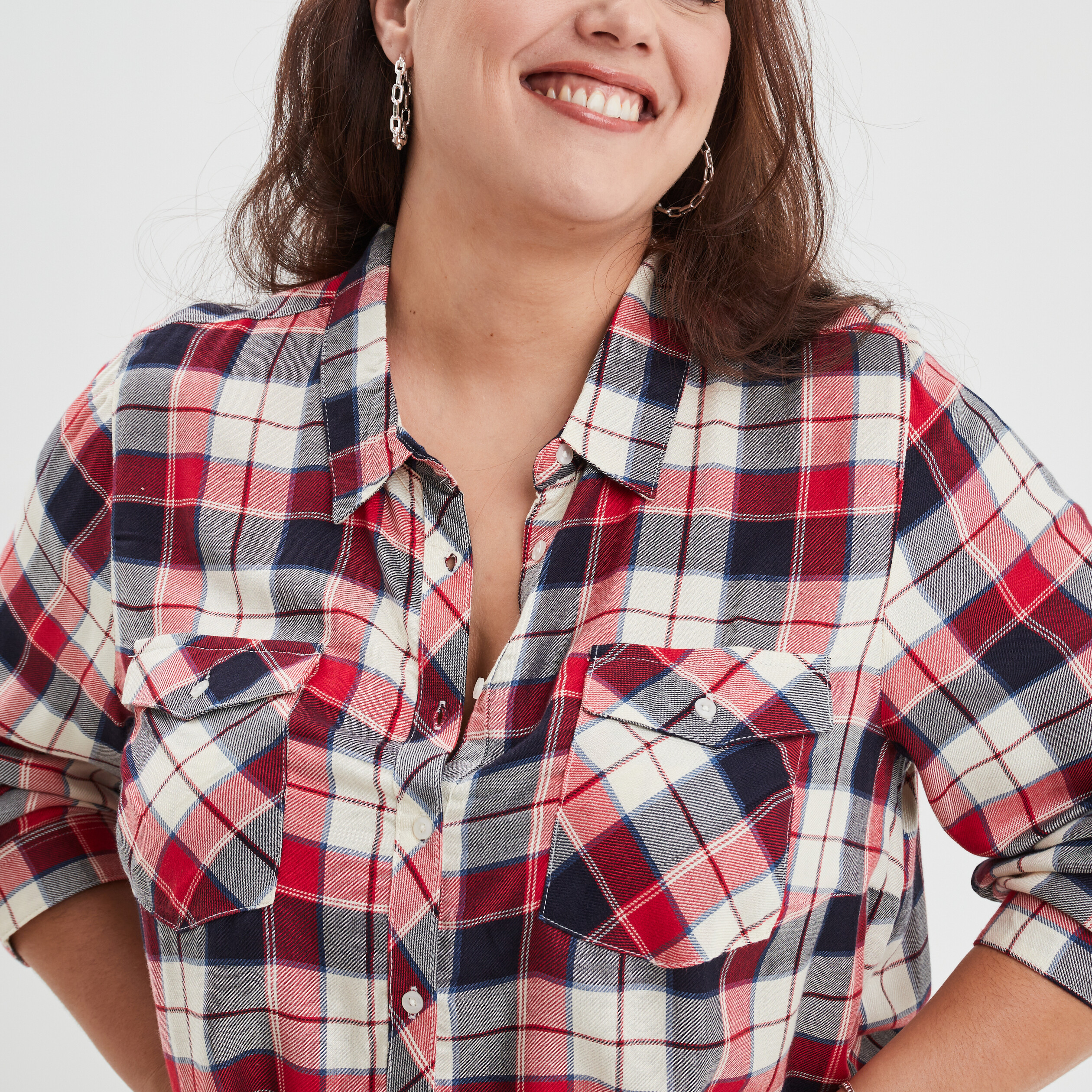 Chemise manches longues fluide rouge femme grande taille | La Halle