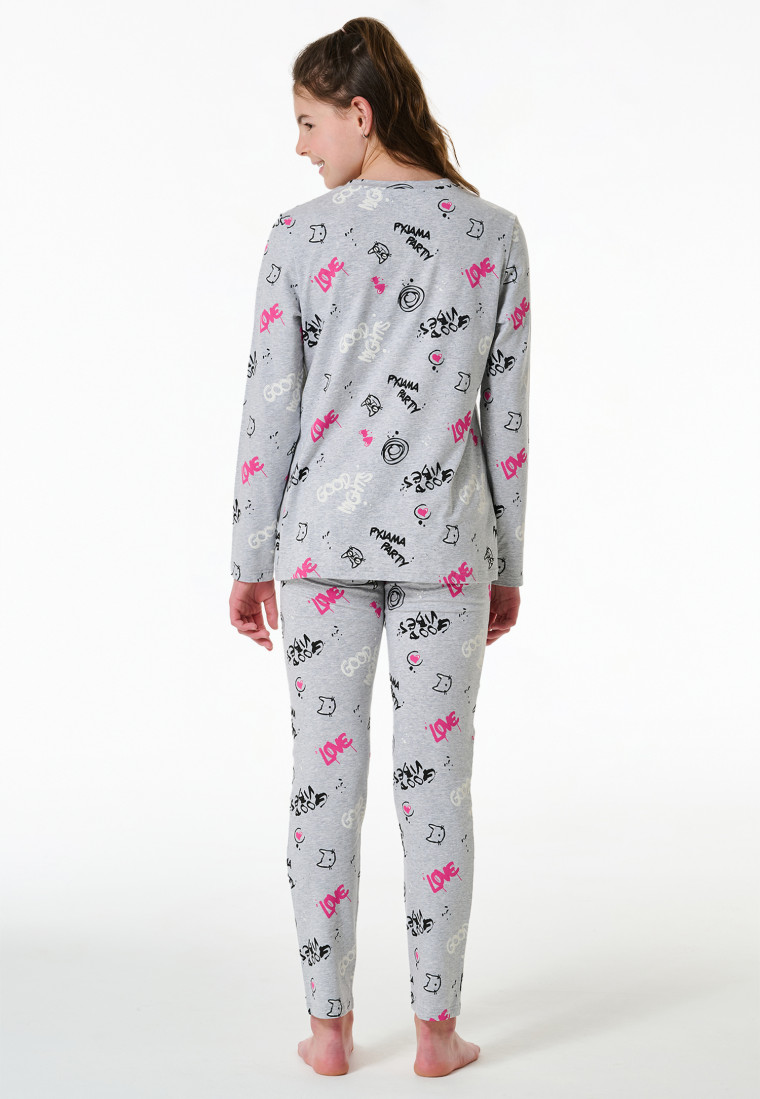 Schlafanzug lang Graffiti grau-meliert - Nightwear
