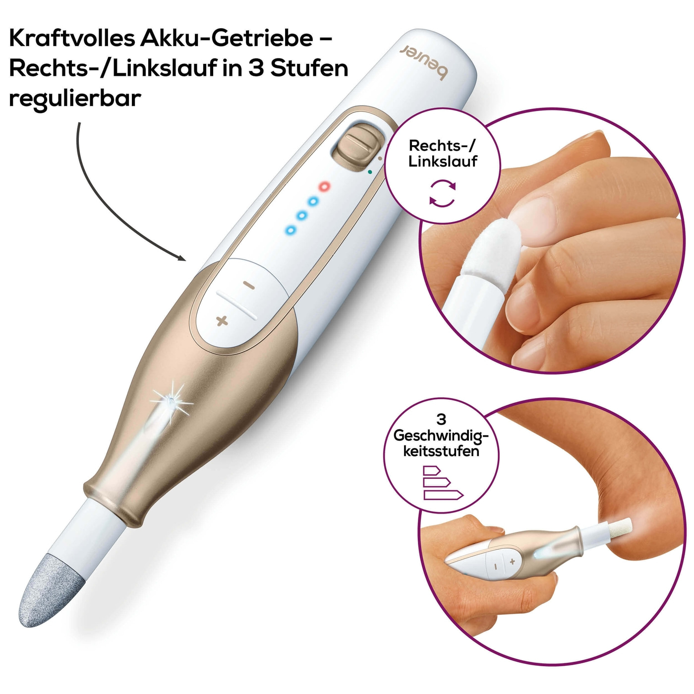 Beurer Maniküre-/Pediküre Set MP 64-Kabelloser Nagelfräser für Maniküre & Pediküre mit 10 Saphir- & Filzaufsätzen