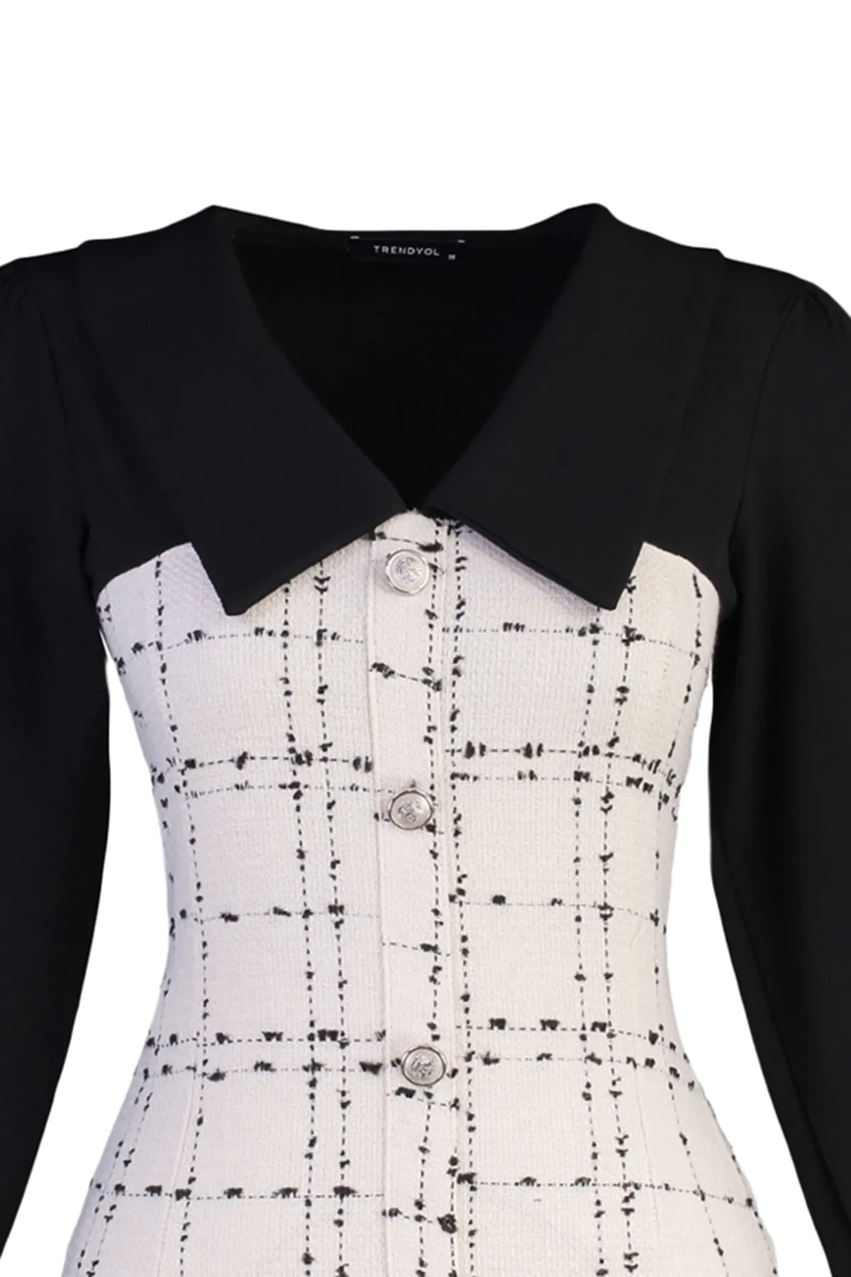 Trendyol Collection  Gewebtes Kleid aus ecrufarbenem Tweed TWOAW23EL00701