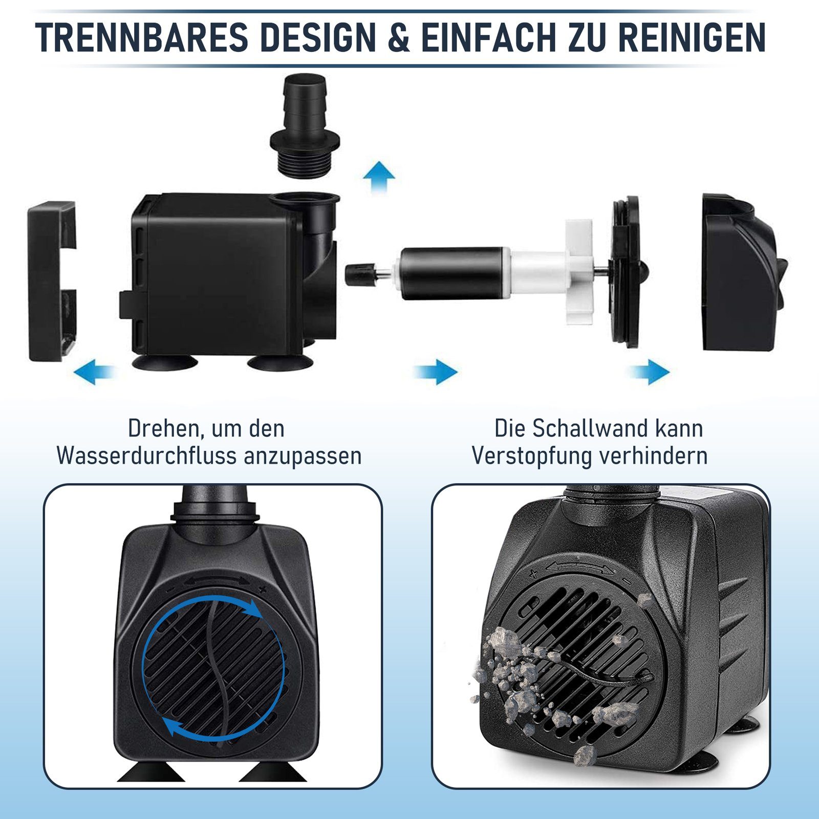 CALIYO Teichpumpe Mini Wasserpumpen(1800L/H, 25W), für Aquarien, Teich, Brunnen, Statuen, Hydrokultur