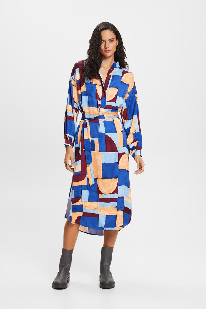 Satin-Hemdblusenkleid mit Print