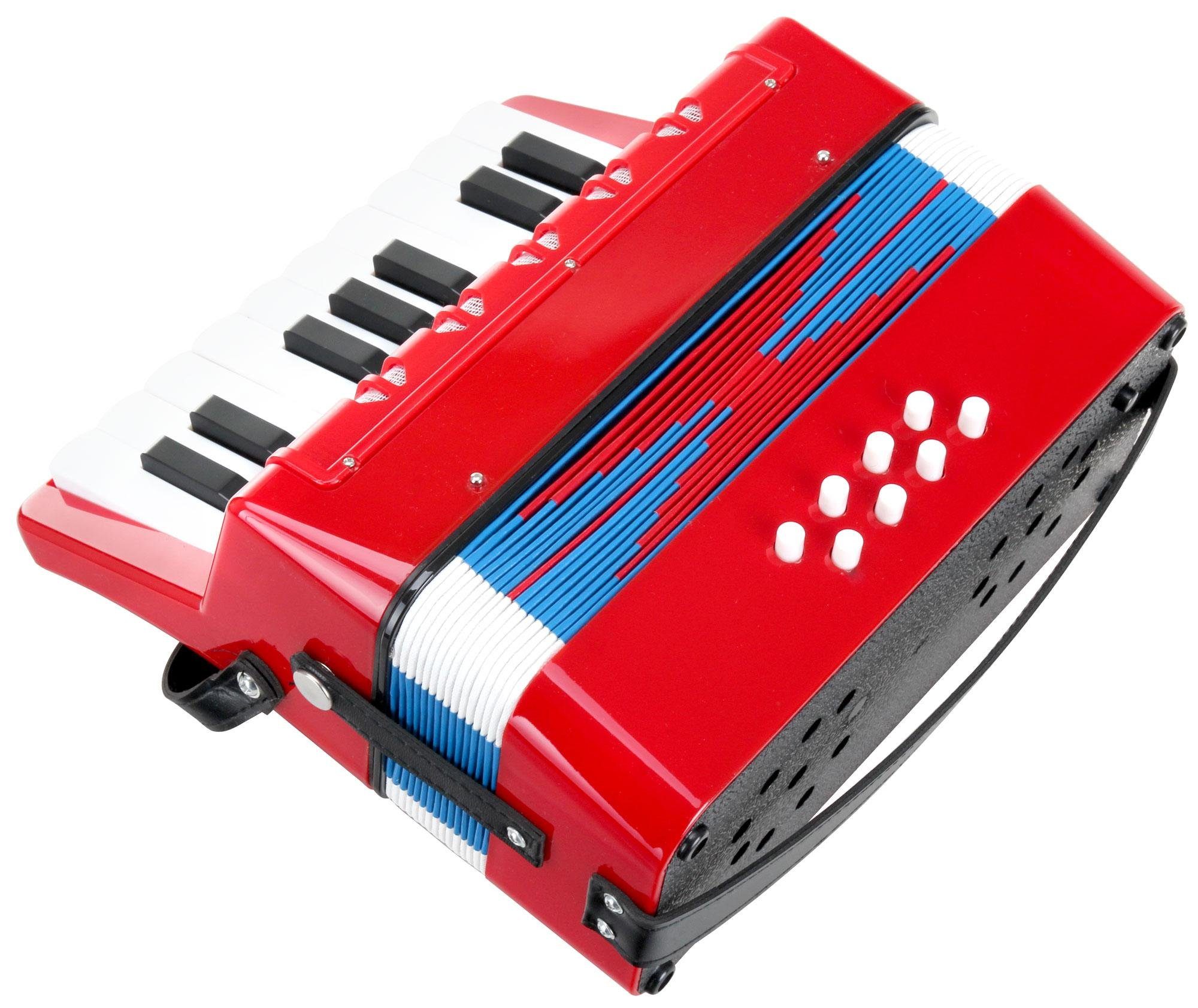 Classic Cantabile Kinder-Akkordeon Bambino Rosso Akkordeon - 17 Noten Tasten - 8 Bässe, einstellbare Schulter-Trageriemen
