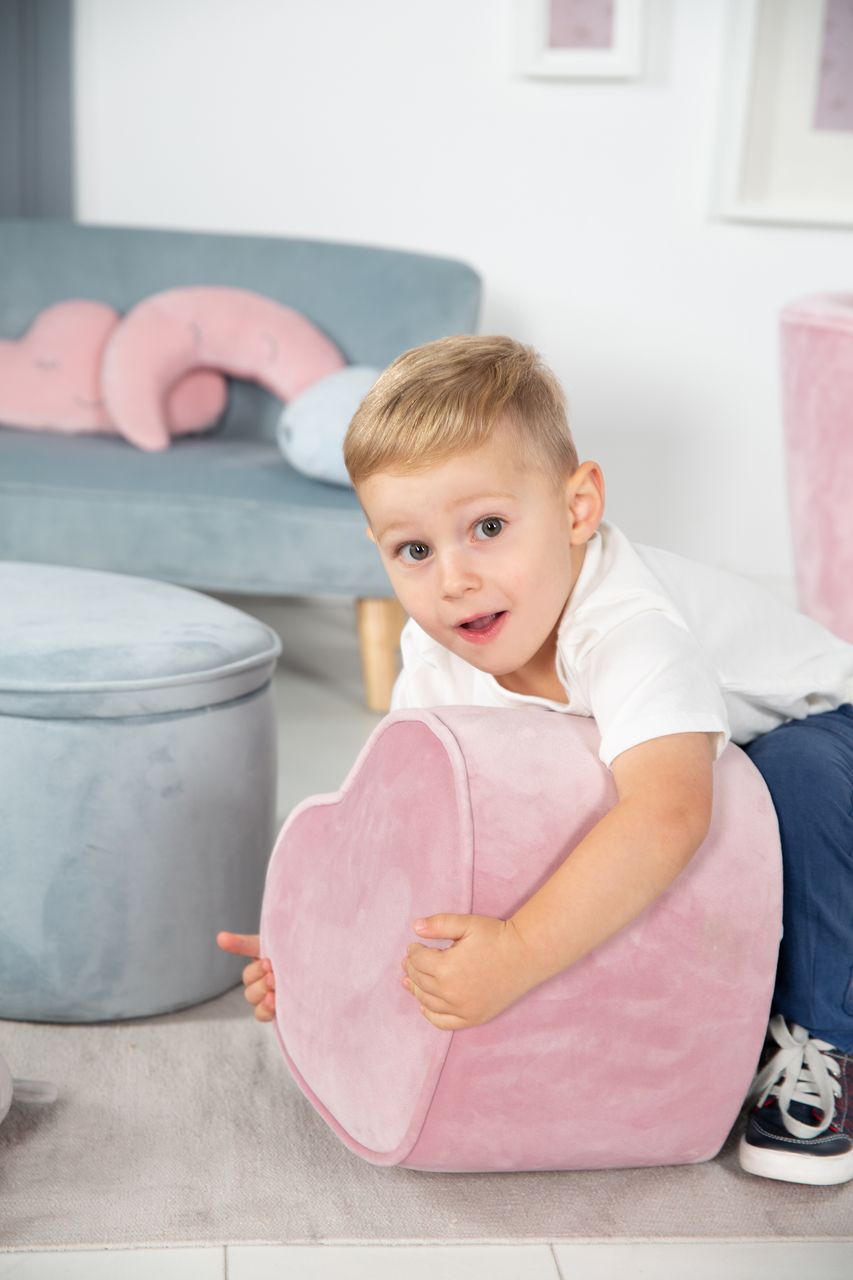 Roba Kinderhocker in Herzform „Lil Sofa“, bequemer Hocker mit Samtstoff in Mauve bezogen, Pouf