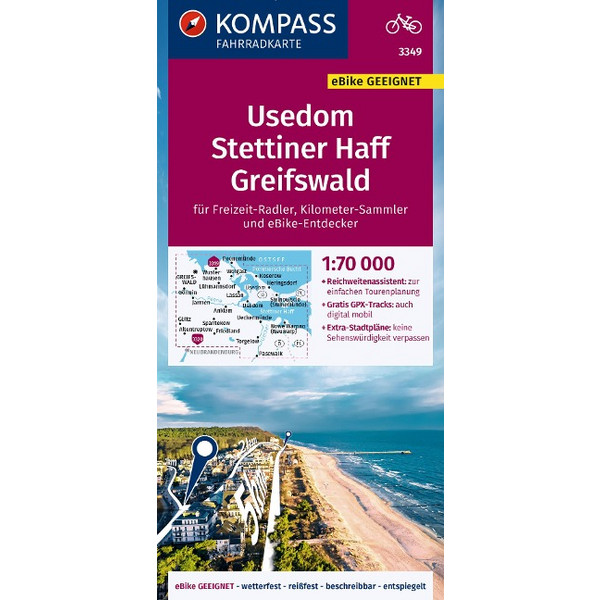 KOMPASS FAHRRADKARTE 3349 USEDOM, STETTINER HAFF, GREIFSWALD
