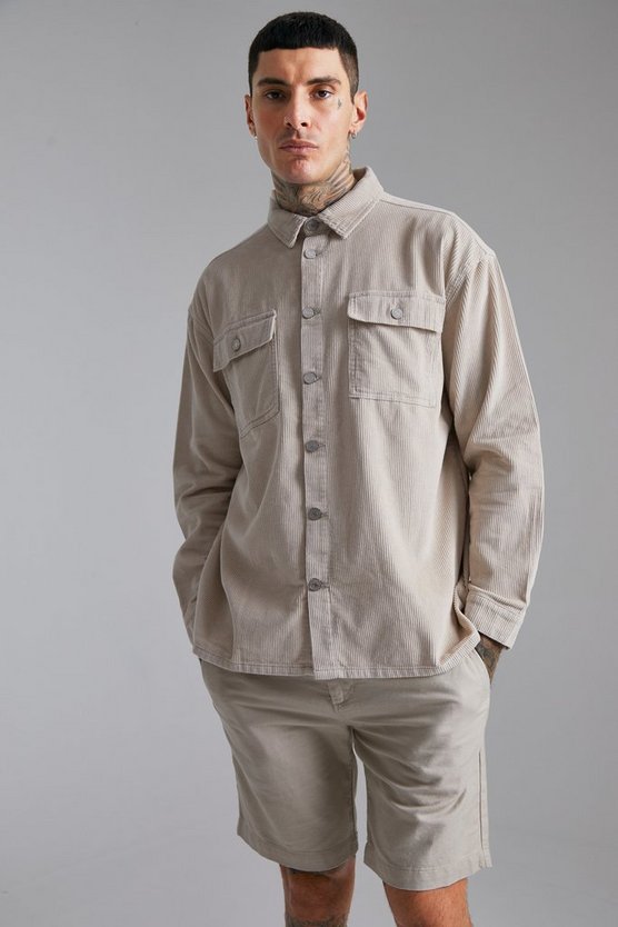 Oversize Cord-Hemd mit Utility-Taschen