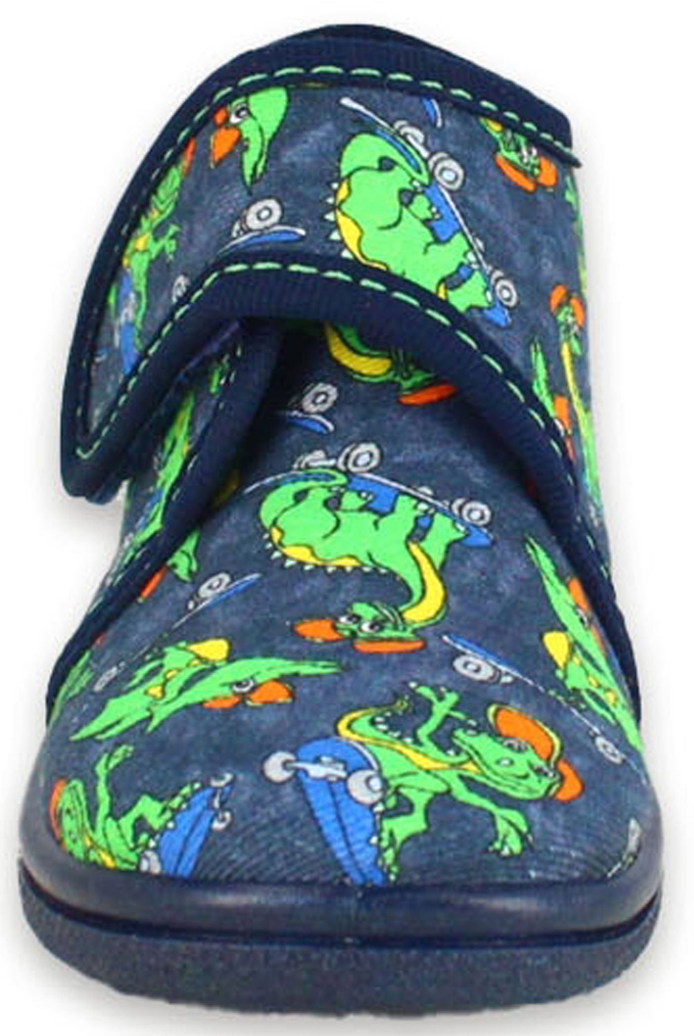 Beck Kleinkind Hausschuh Skate Dino Hausschuh (atmungsaktiver, leichter Schuh, für die Kita und Zuhause) rutschfeste flexible Laufsohle, verstellbarer Klettverschluss