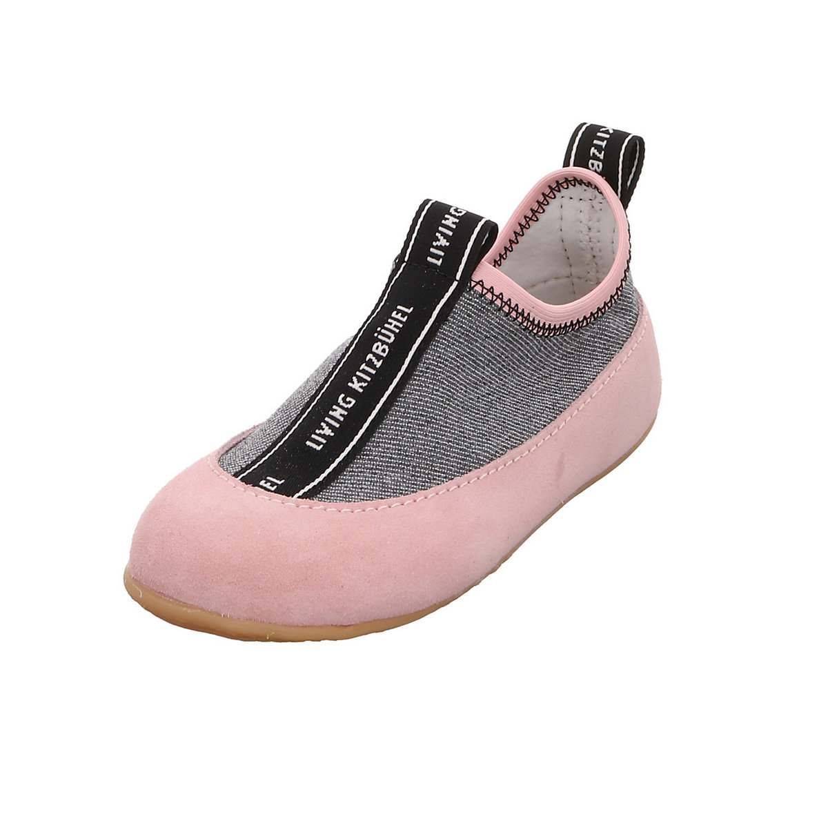 Mädchen Hausschuhe Hausschuh Kinderschuhe Logoschriftzug Leder-/Textilkombination gemustert Hausschuhe