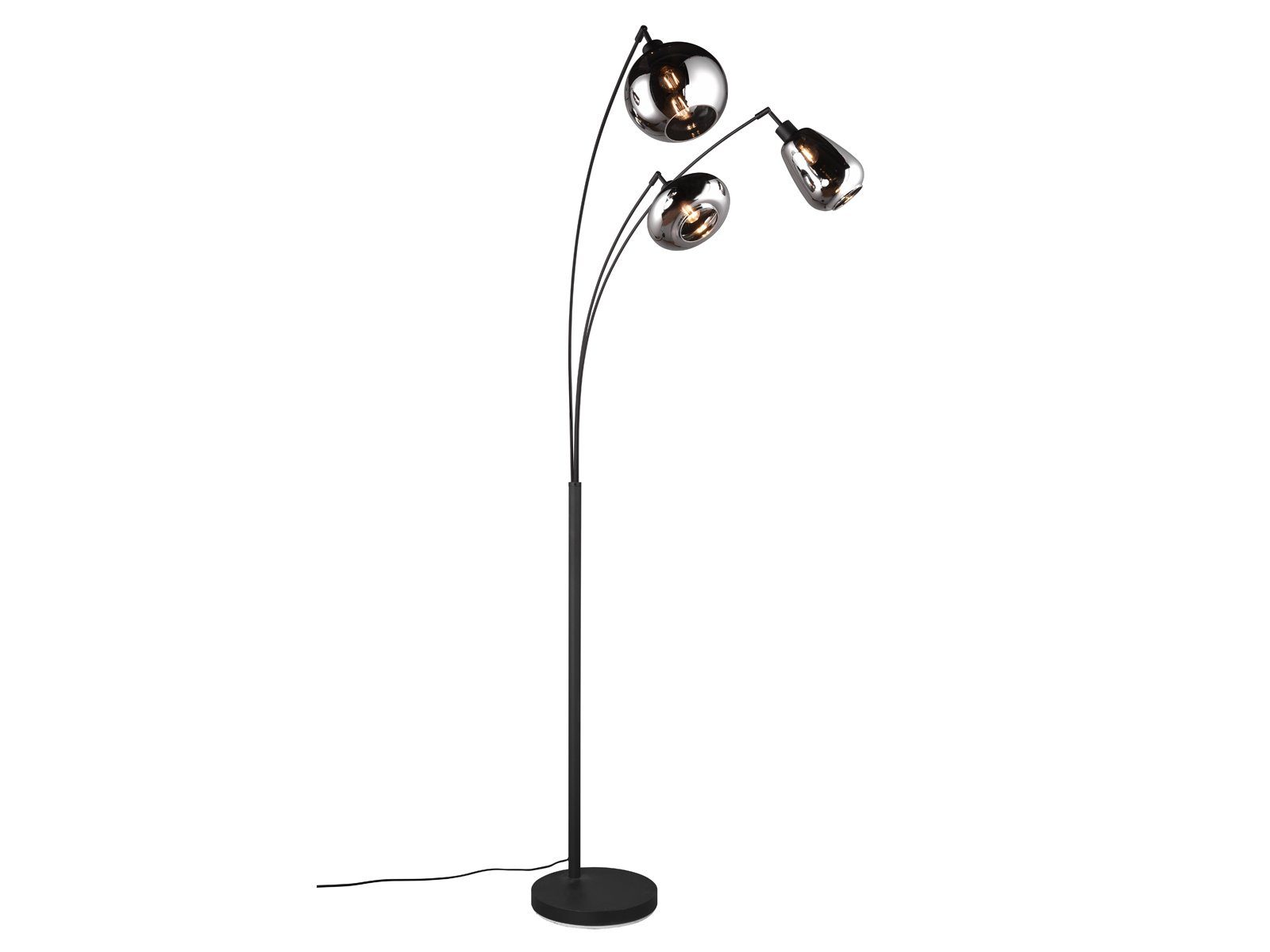 meineWunschleuchte LED Stehlampe, Dimmfunktion, LED wechselbar, Warmweiß, große Designer Leselampe dimmbar, schwarz, Kugel Rauchglas Höhe 200cm
