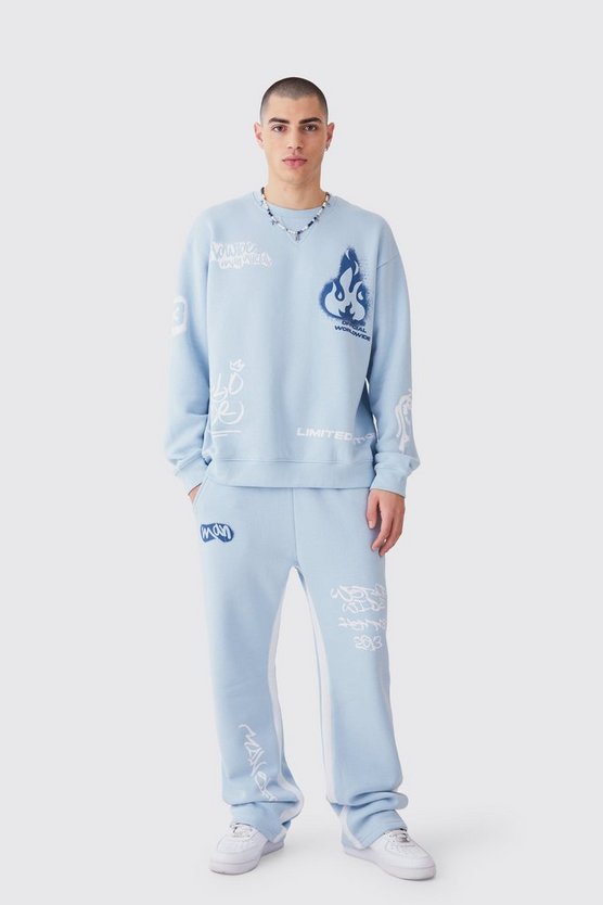 Oversize Jogginghose mit Graffiti-Print