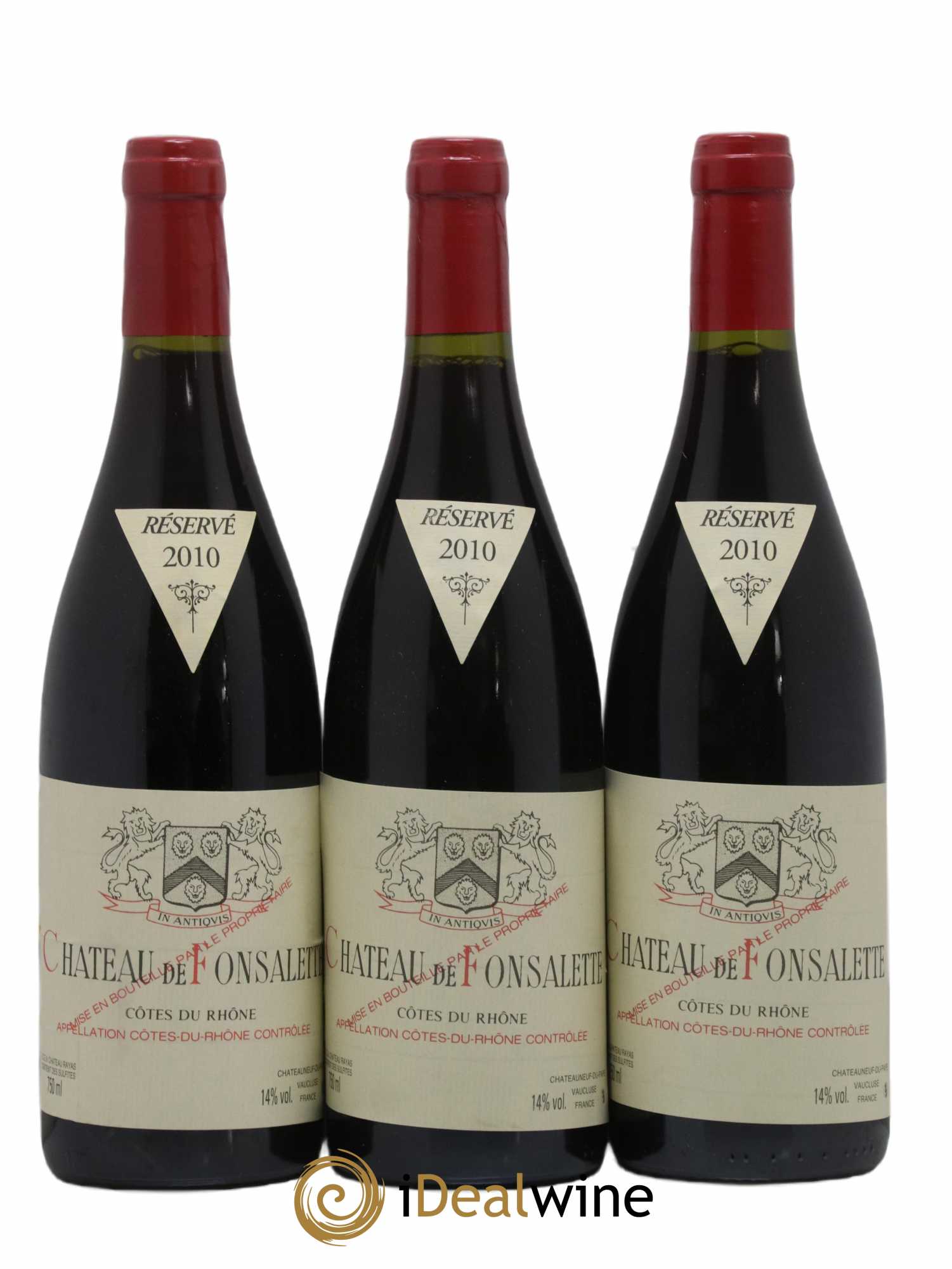 Côtes du Rhône Château de Fonsalette Emmanuel Reynaud  2010 - Lot de 3 Bouteilles