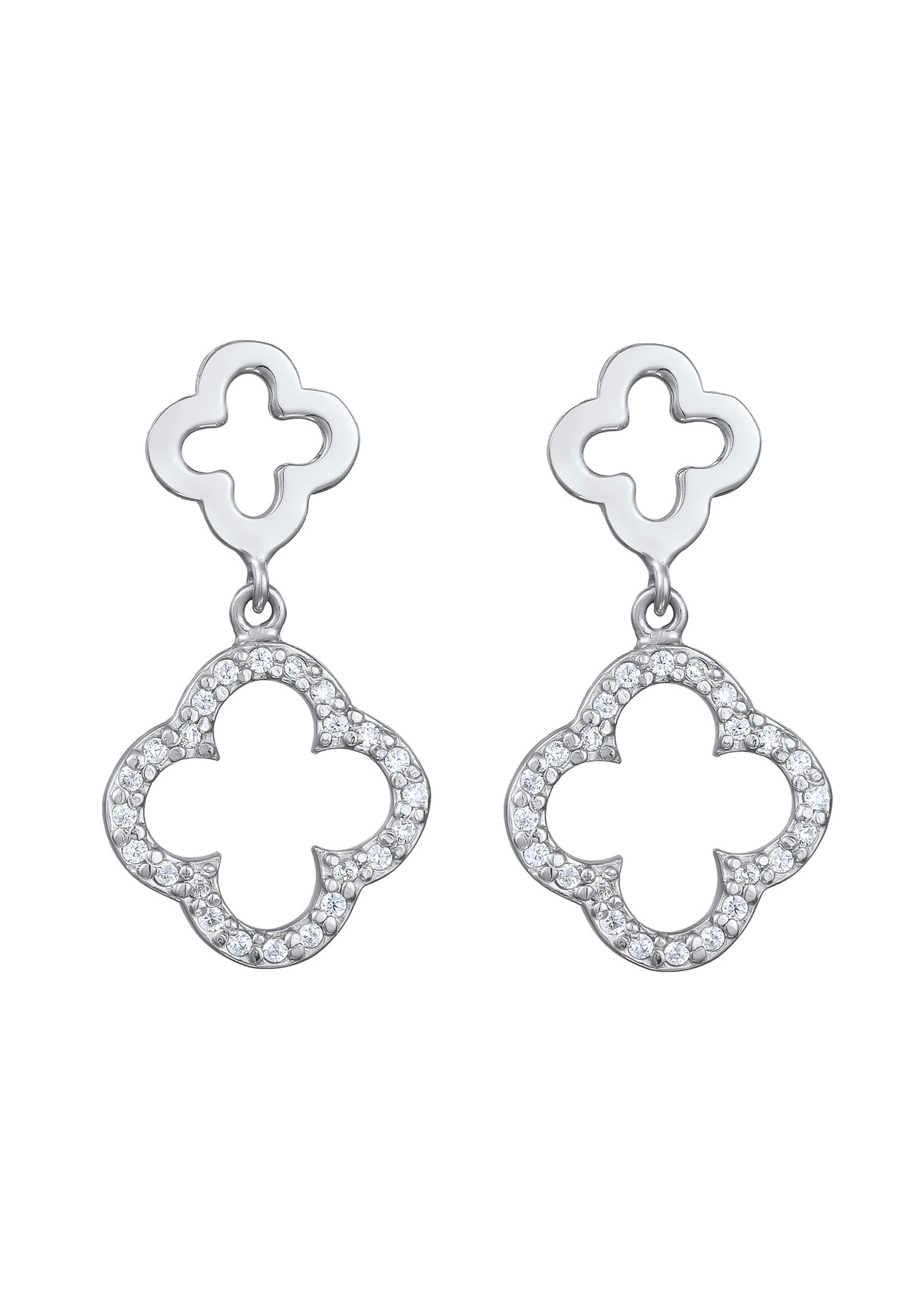 Cercei cu șurub pentru femei Elli Elli, model trifoi, zirconiu alb tăiat cu diamant, argint 925, model festiv de seară