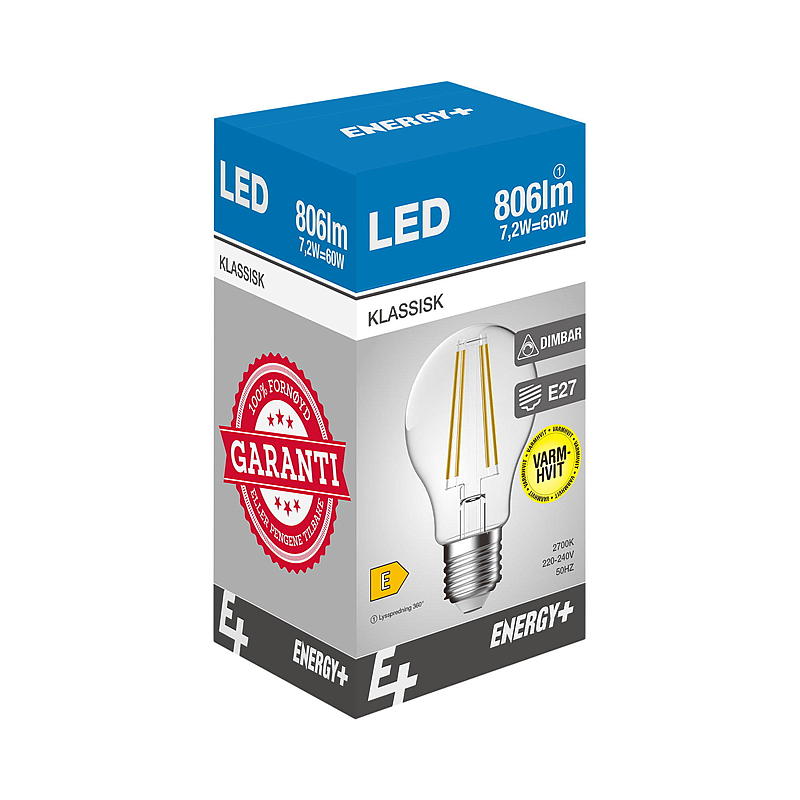 Energy Lyspære LED 806 lm Dim klassisk klar E27 A60 E