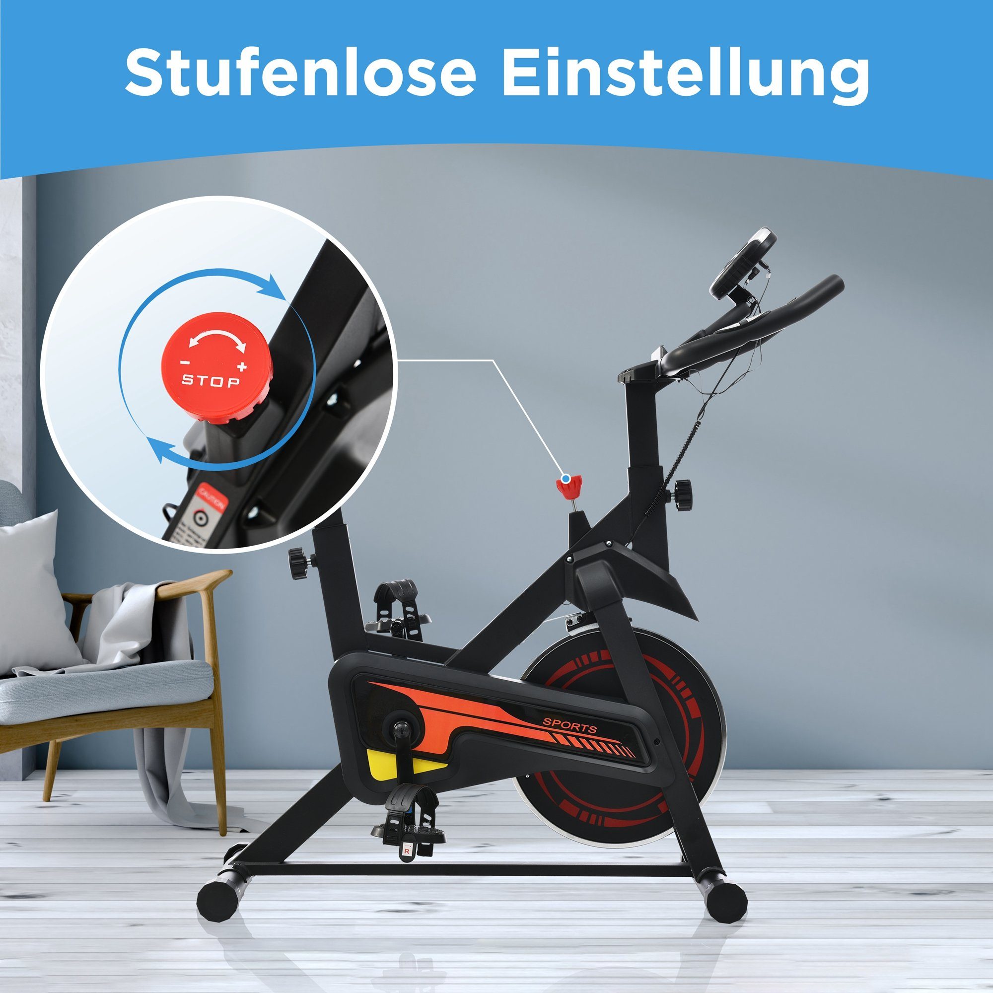Merax Heimtrainer Speedbike Fitnessfahrrad, verstellbar mit Display und Pulsfrequenz, belastbar bis 120kg