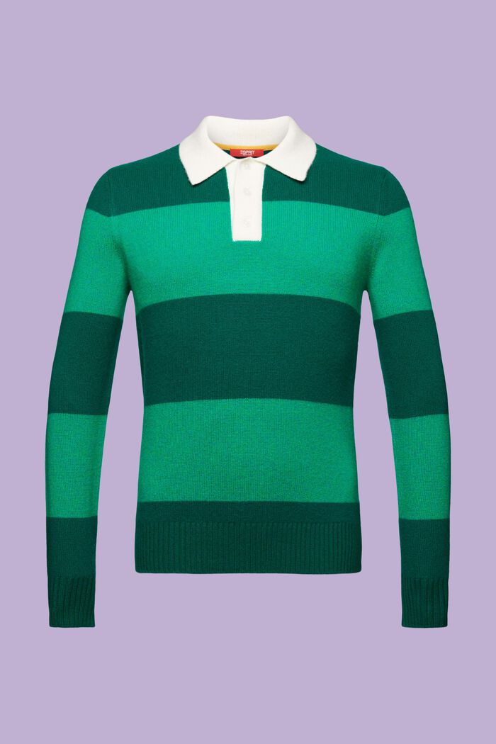 Kaschmirpullover mit Polokragen und Rugby-Streifen