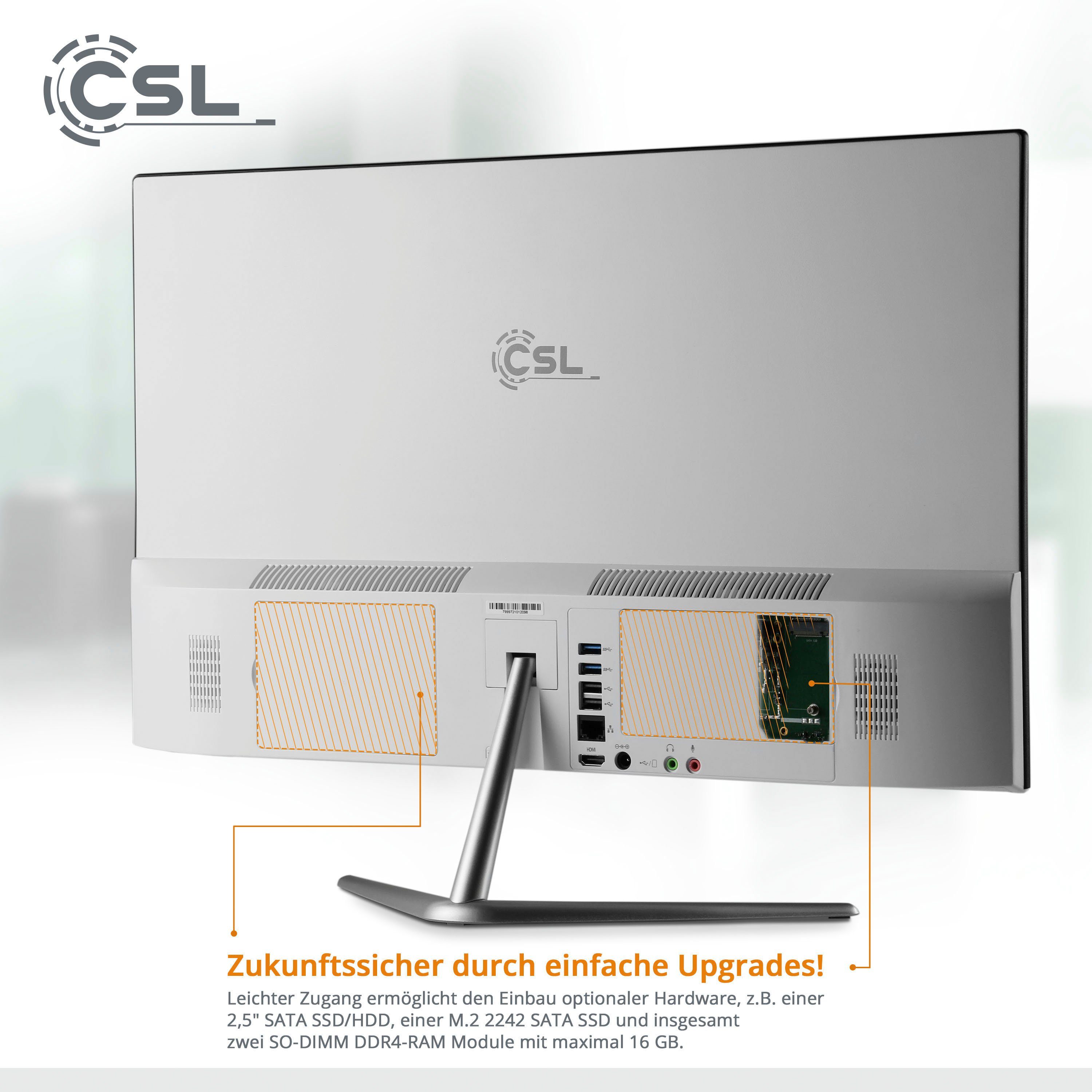 CSL Unity F24-GLS mit Windows 10 Pro All-in-One PC (23,8 Zoll, Intel Celeron N4120, UHD Graphics 600, 8 GB RAM, 512 GB SSD)