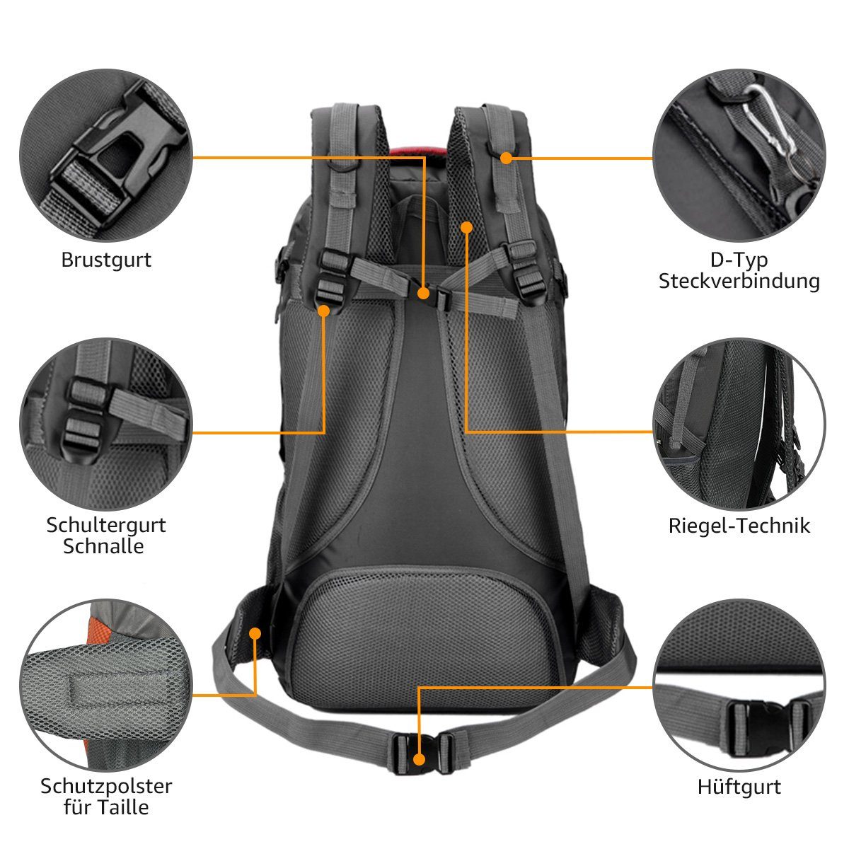 MULISOFT Tourenrucksack Trekkingrucksack 60 Liter Wanderrucksack Reiserucksack für Reisen, Rucksack Herren Große Pack wasserdichte
