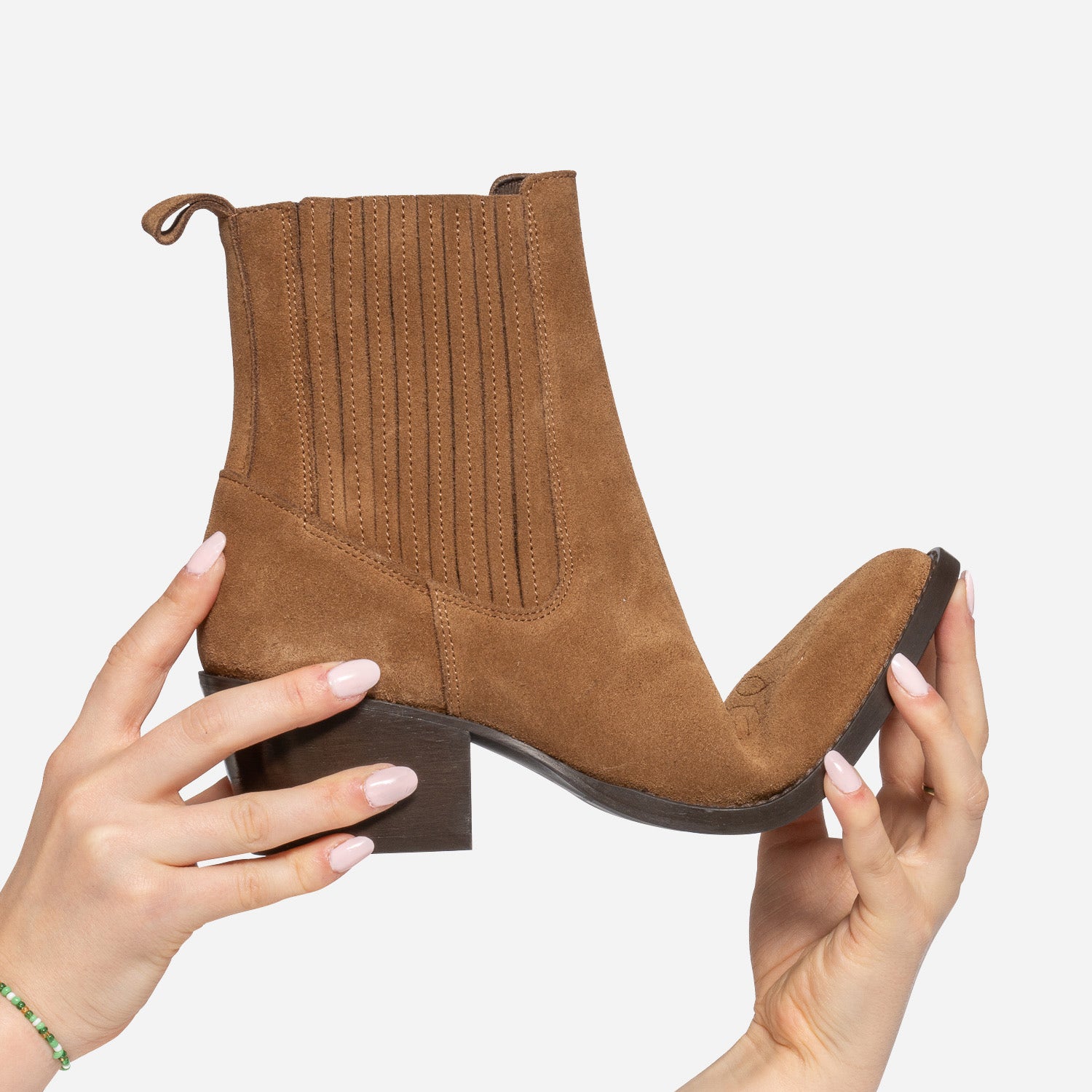 Chelsea boots santiags camel éco-conçu en cuir velours