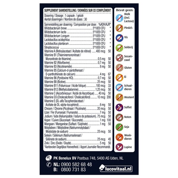 Lucovitaal probiotické vitamíny a minerály komplex kapsuly 30 kusov