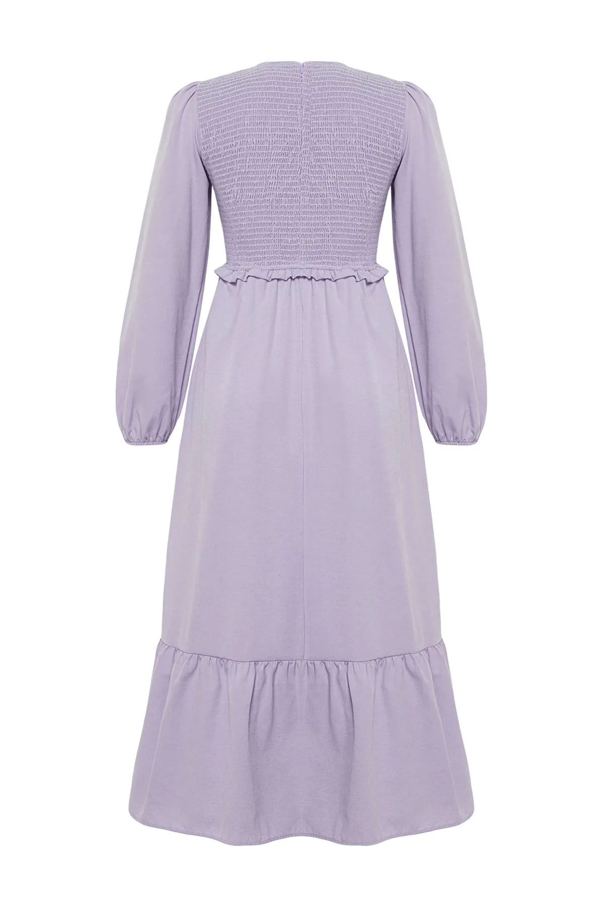 Trendyol Modest  Lilafarbenes, detailliertes Gipe-Webkleid mit Rundhalsausschnitt TCTAW22EB0109