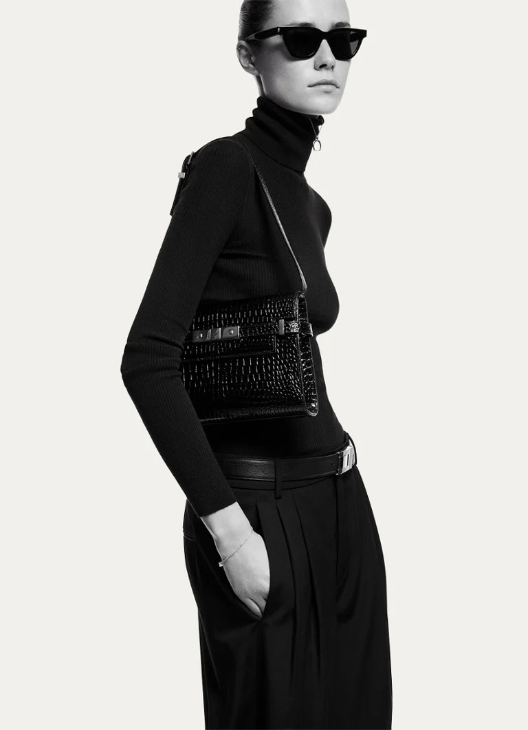 Τσάντα ώμου Saint Laurent Manhattan από δέρμα μοσχαριού σε κροκόδειλο