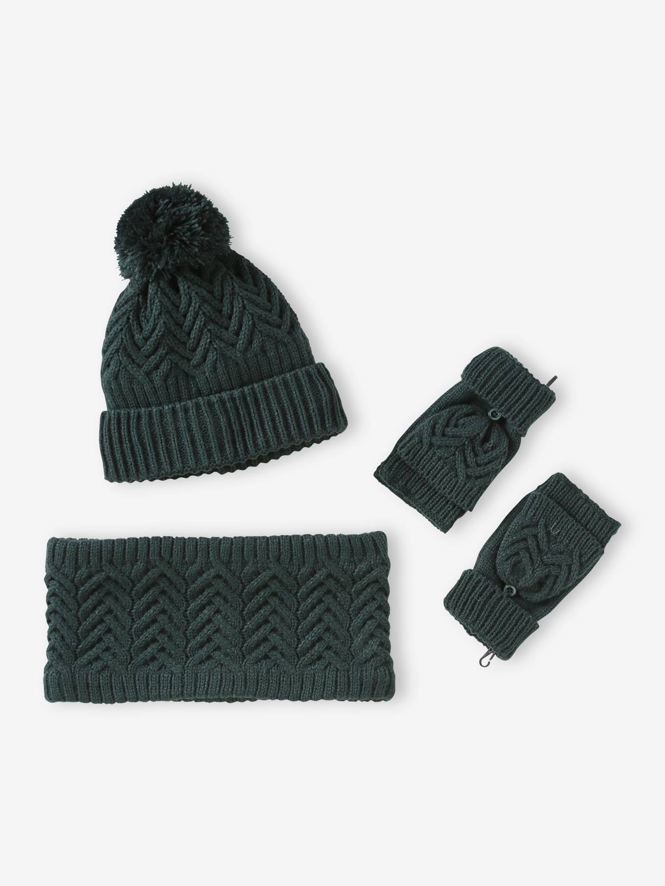Vertbaudet Jungen-Set: Mütze, Rundschal & Handschuhe - ocker