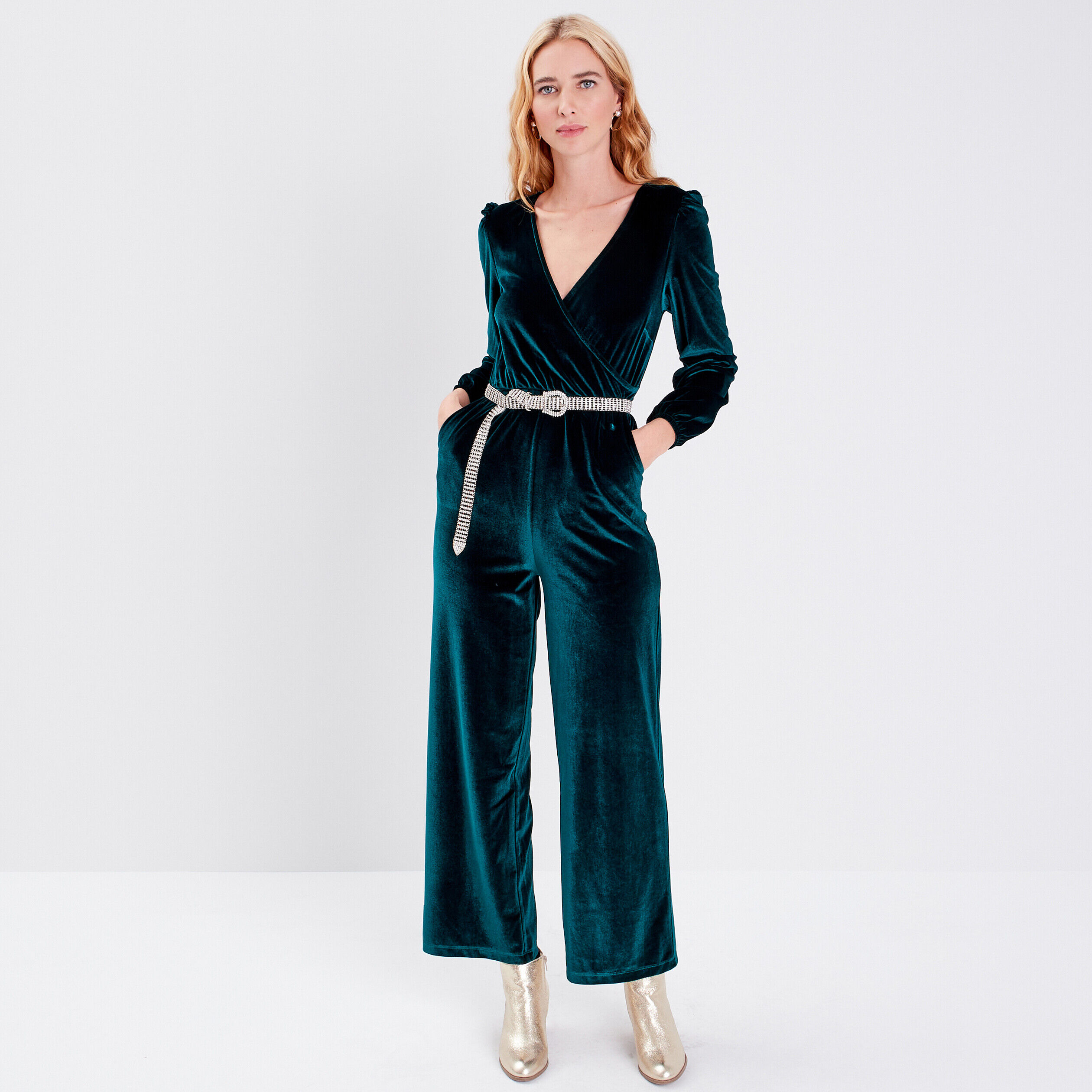 Combinaison pantalon velours vert foncé femme | Cache Cache