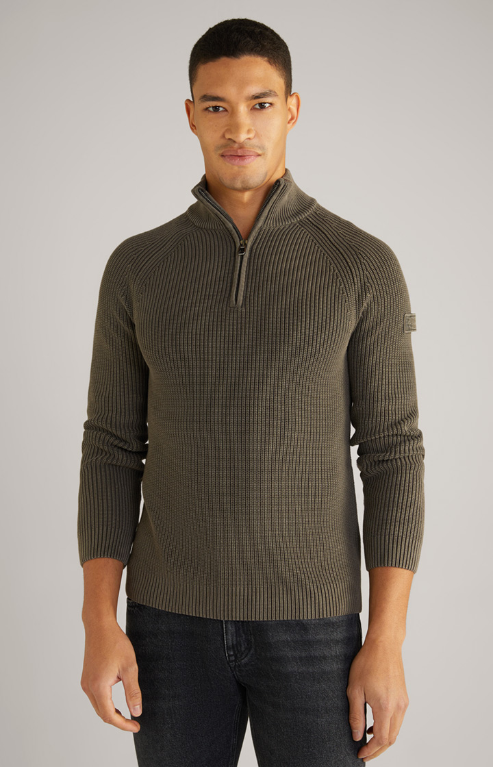 Baumwoll-Pullover Henricus in Oliv-Braun