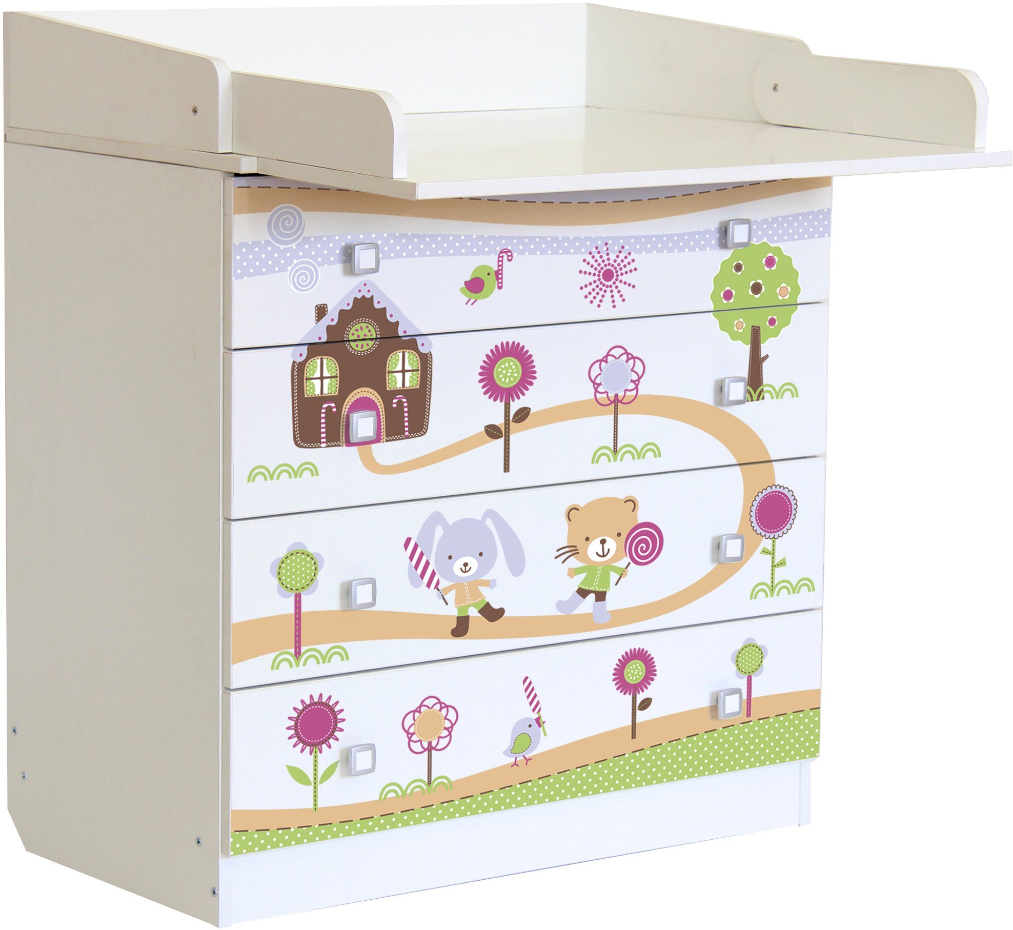 Polini kids Wickelkommode Simple 1580, Knusperhaus, mit aufklappbarem Wickelaufsatz