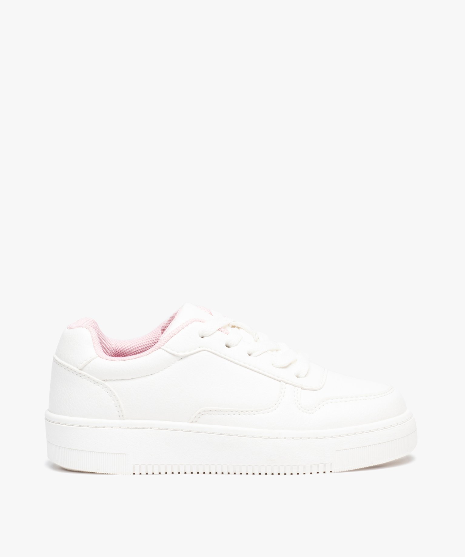 Baskets fille unies à lacets avec semelle épaisse blanc | GEMO