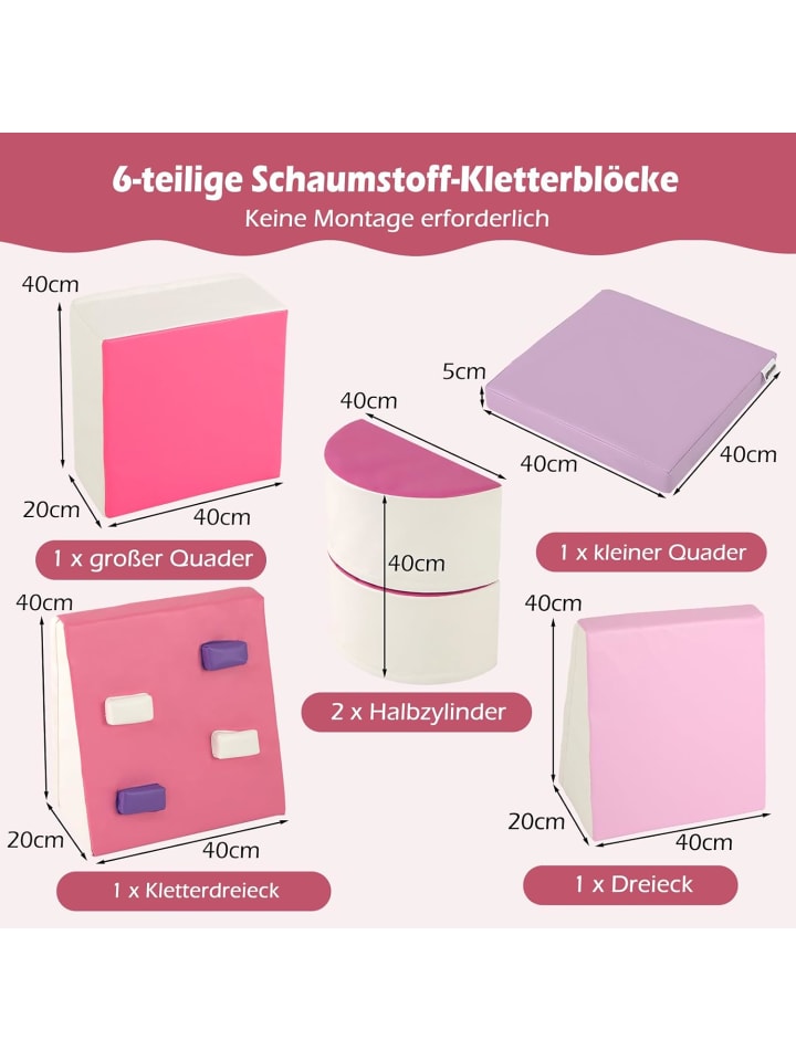 COSTWAY 6 tlg. Softbausteine Kinder mit Kletterfelsen in Rosa günstig kaufen onesize