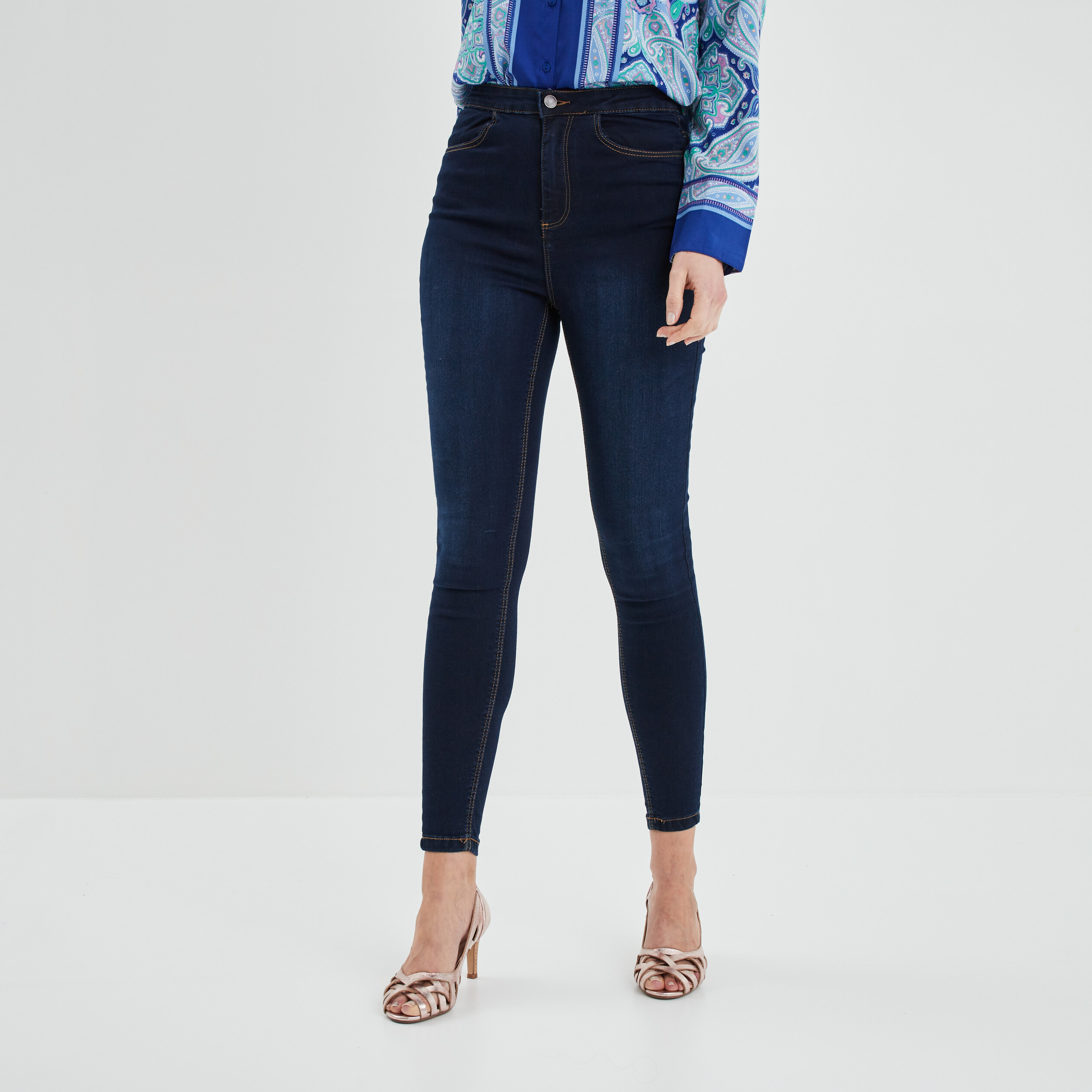 Jeans skinny taille haute denim brut femme | La Halle