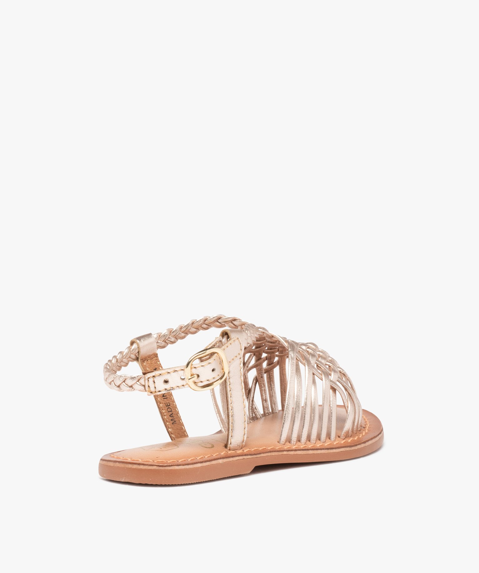 Sandales fille à fines brides en cuir tressées métallisées or | GEMO