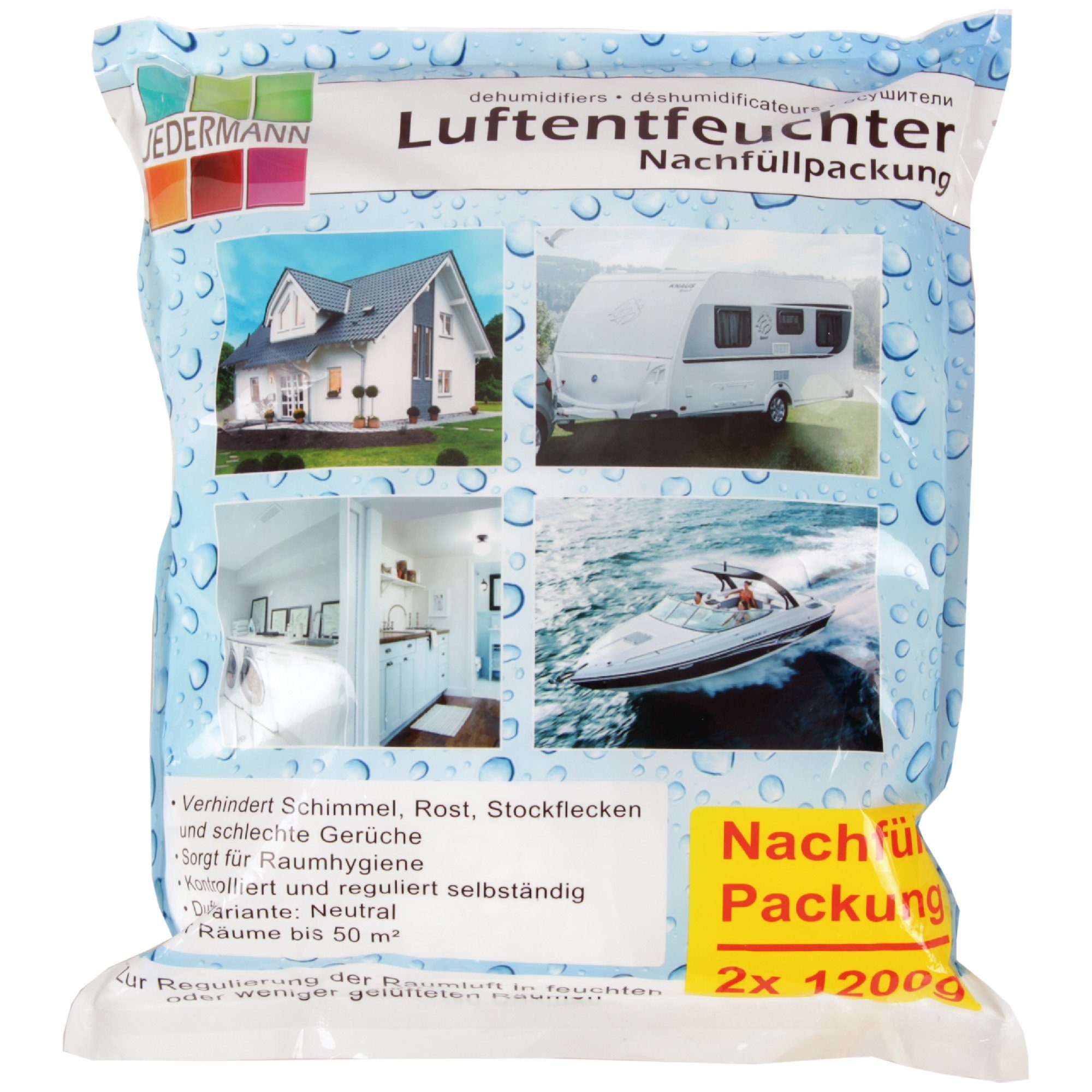 Bestlivings Luftreiniger LE-75322, für 50 m² Räume, Nachfüll Granulat-Luftentfeuchter-Box (2x 1200g), bis 50m² Raumgröße