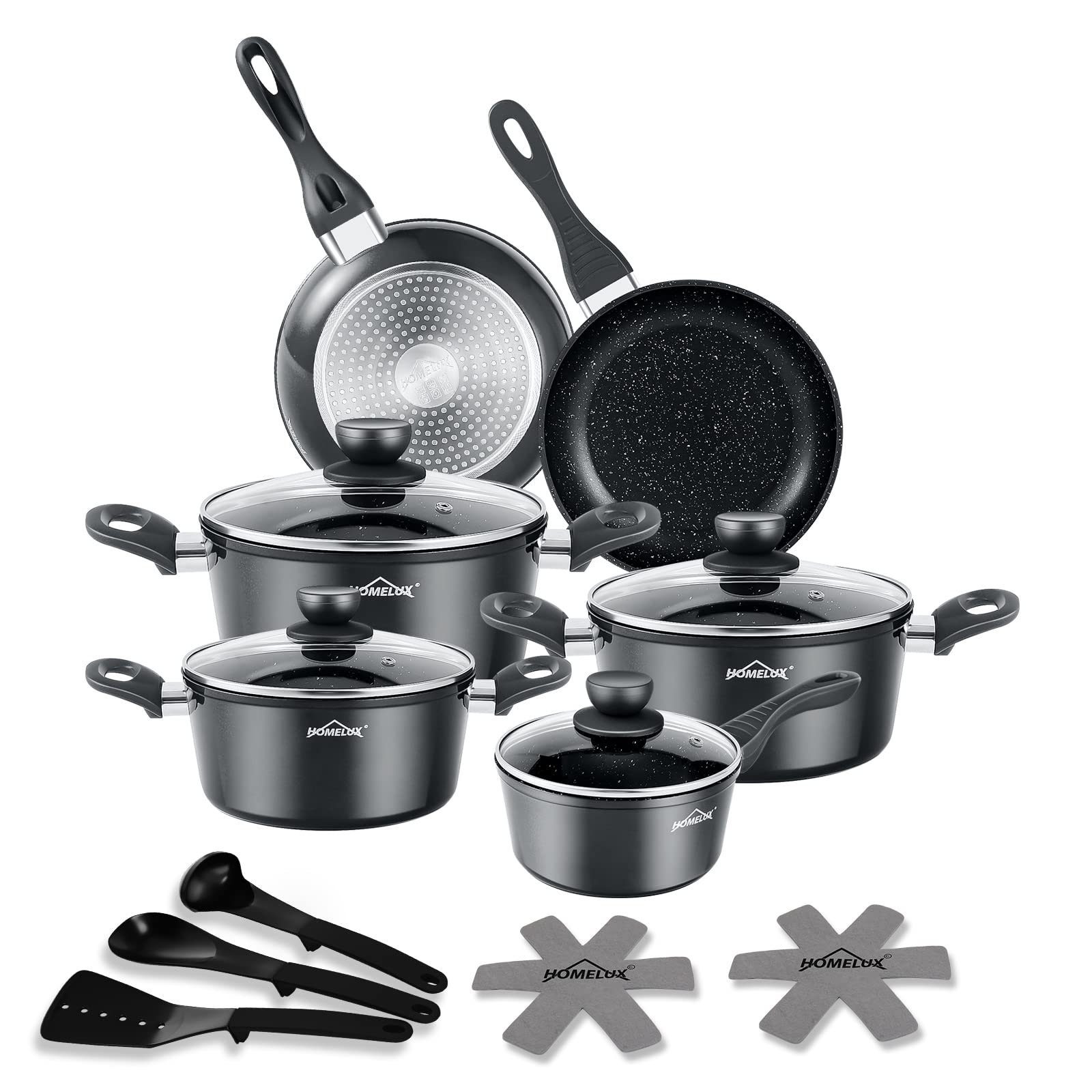 HOMELUX Topf-Set Induktions Töpfe Set Classic Antihaftbeschichtung Kochtopfset, Aluminium (Set, 15-tlg., 4 Töpfe mit Glasdeckel + 2 Pfanne), Induktionsgeeignet
