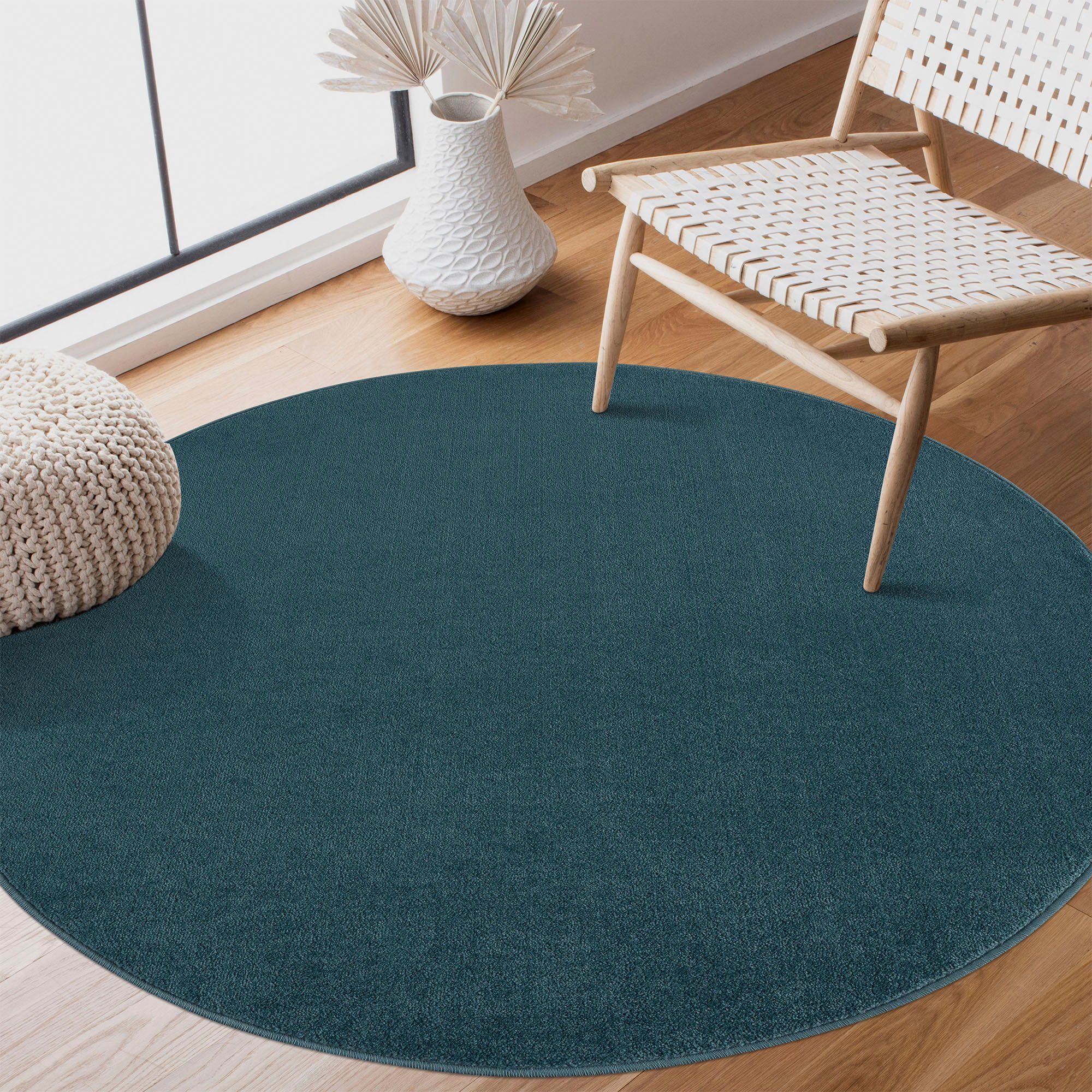 Teppich Uni, Sanat, rund, Höhe: 13 mm, robuster Kurzflorteppich, große Farbauswahl