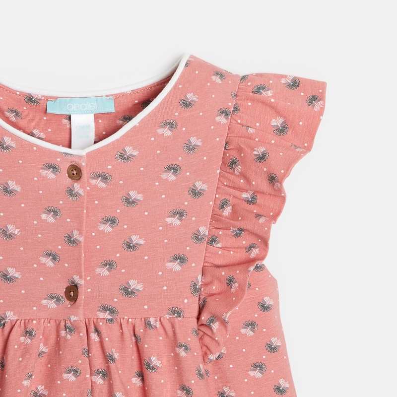 Robe boutonnée à volants rose bébé fille