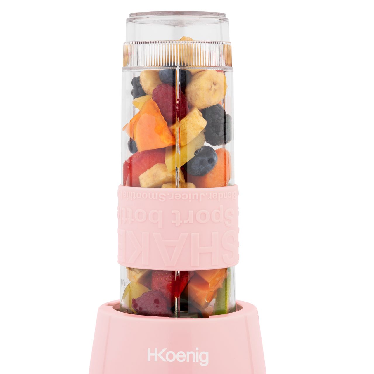 H.Koenig Mini-Mixer/Smoothiemaker SMOO12 /kompakt / 570 ml / BPA-frei / leistungsstark / 300 W / 4 Edelstahlklingen / 2 Flaschen mit Reisedeckel inklusive, Pink