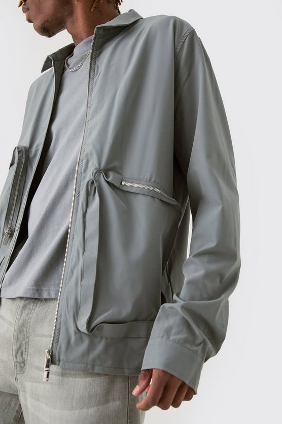 Tall asymmetrische Stretch Harrington-Jacke