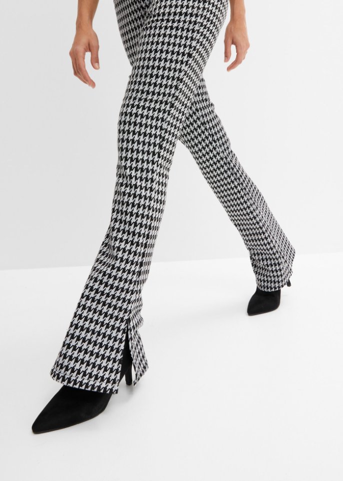 Jacquard Hose mit Schlitz und Hahnentritt-Muster