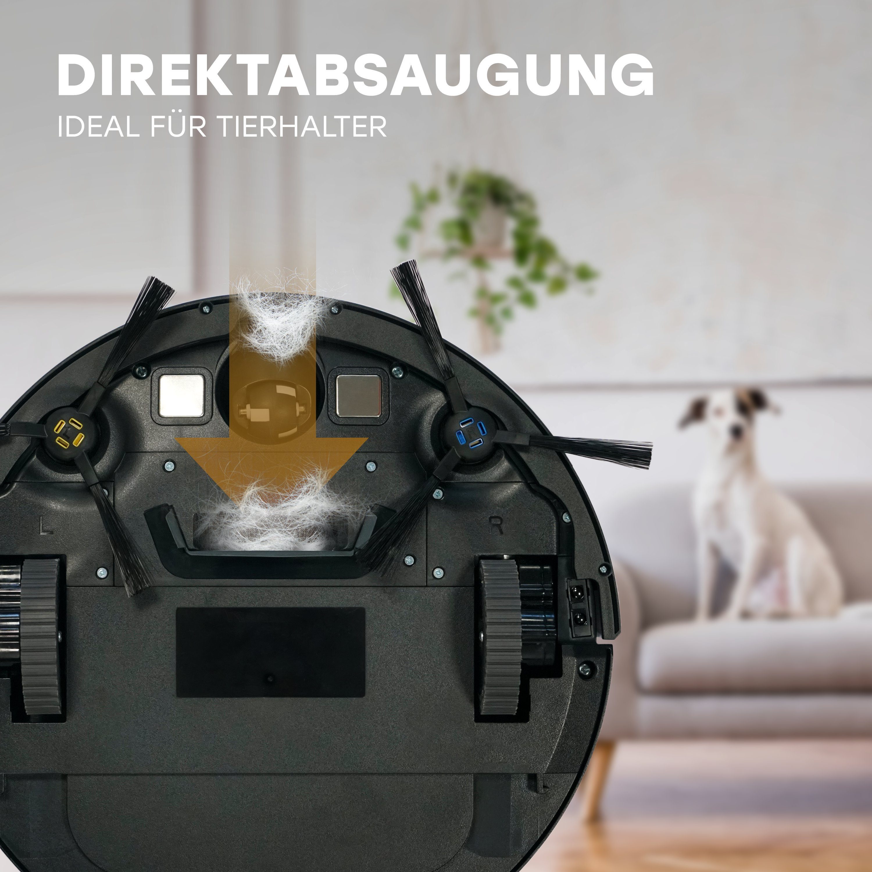 ZACO Nass-Trocken-Saugroboter V6, 22 W, 600ml beutelloser Staubtank oder 1000ml Staubbeutel, mit Wischfunktion, SmartHome, App, Alexa, für Tierhaar & Allergiker
